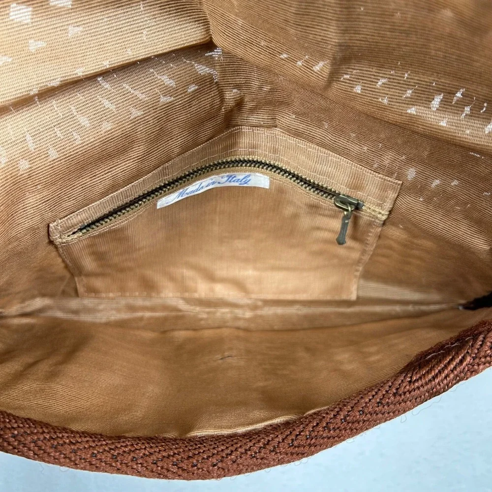 Vintage Purse Clutch Brown Weaved Straw‎ Lined 12